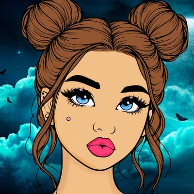 realistic girl with two buns on her hair and lips