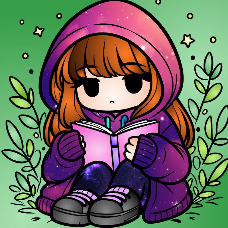 girl in oversized hoodie reading a book