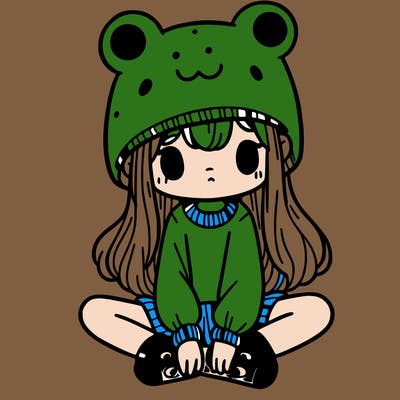 a girl wearing a frog hat and some frog socks