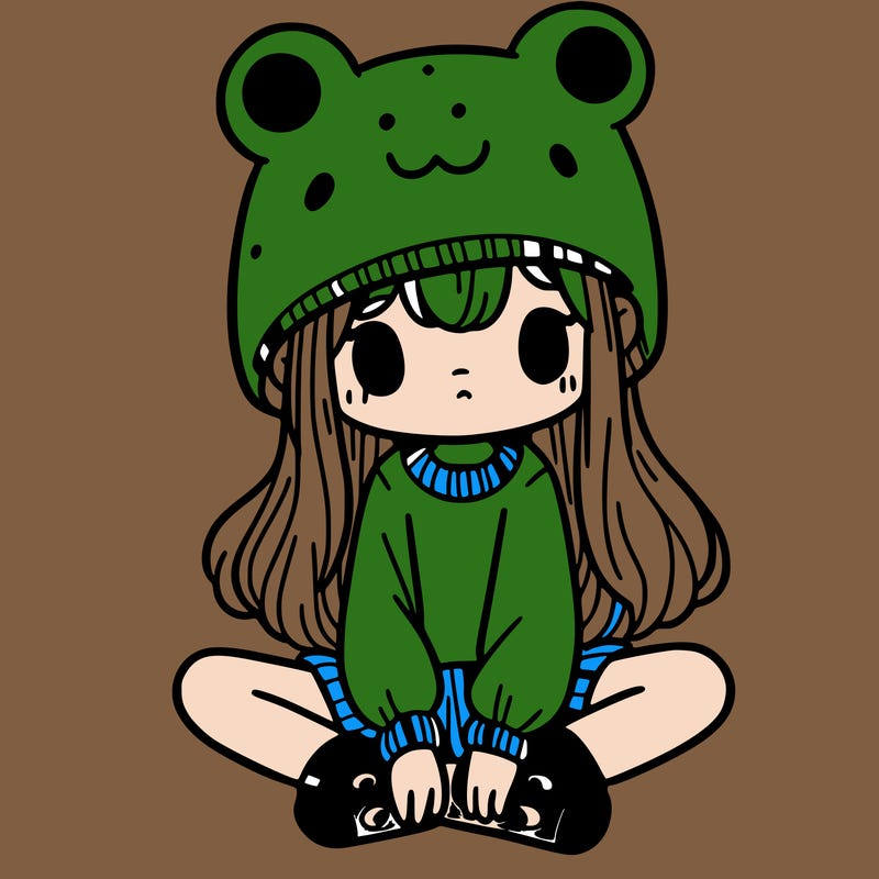 a girl wearing a frog hat and some frog socks