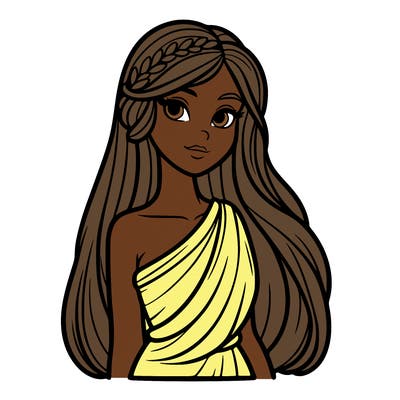a beautiful greek goddess with long hair and a one shoulder greek dress
