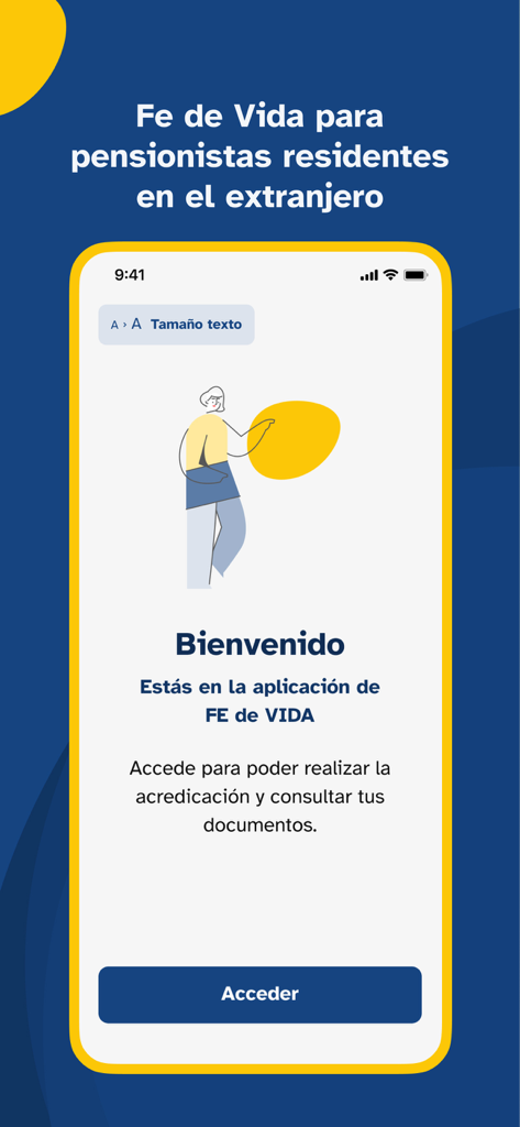 Welcome screen of the VIVESS app for Spanish pensioners abroad to submit proof of life