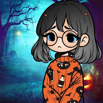 sad girl with glasses in a sweater