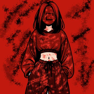 realistic girl faceless with baggy pants and a crop top