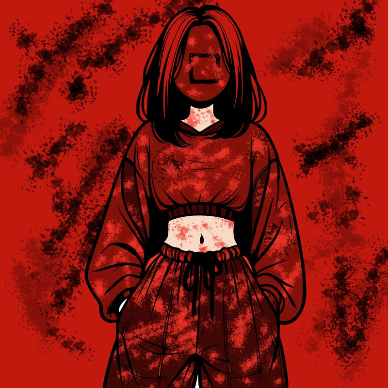 realistic girl faceless with baggy pants and a crop top