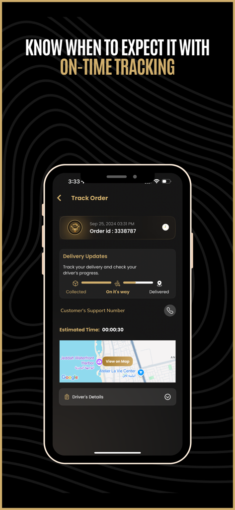 Lugmety app real-time order tracking interface showing delivery progress and live map