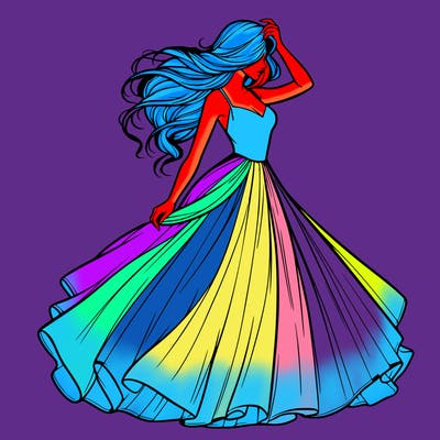 realistic woman with dress flowing in the wind