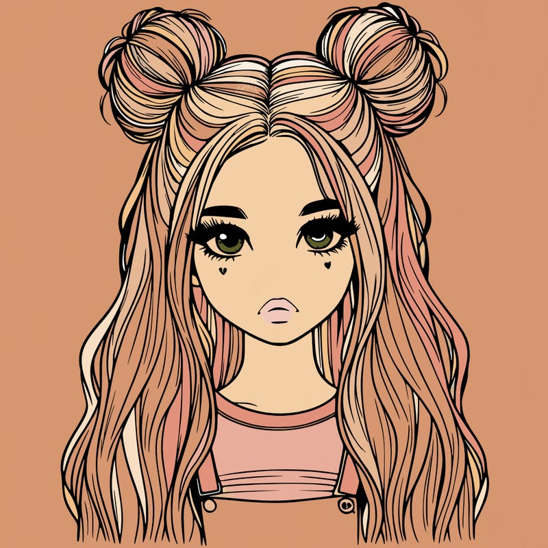 realistic girl with space buns and hair down split