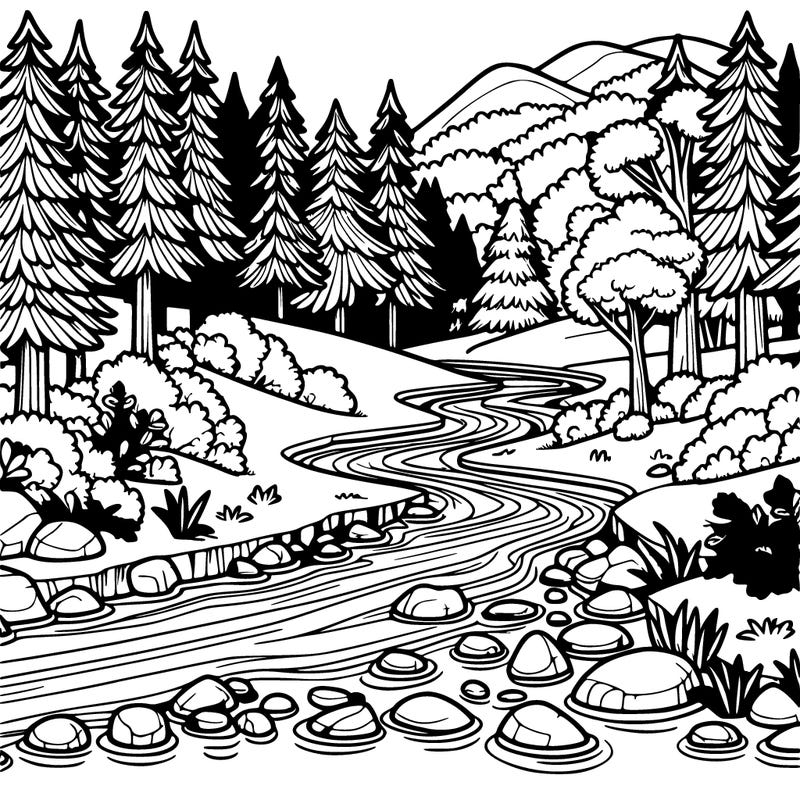 realistic forest with flowing river