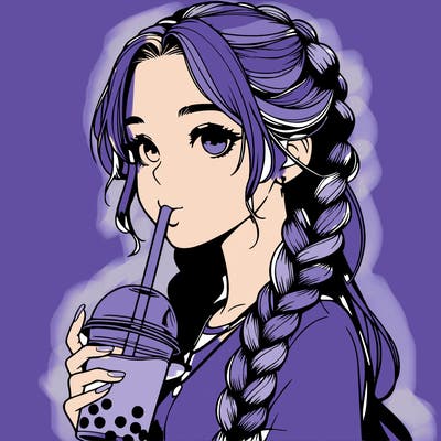 realistic girl with braided hair drinking boba