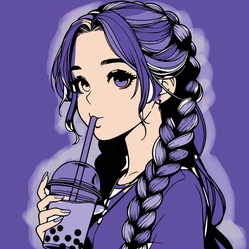 realistic girl with braided hair drinking boba