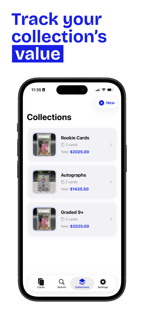 Ladder: Sports Card Scanner - Screenshot of Ladder app showing sports card collections with total market values
