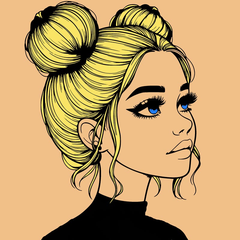 realistic girl with buns on the top of her head