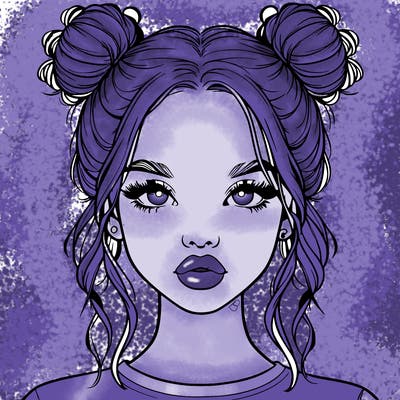 realistic girl with two buns in hair and lips