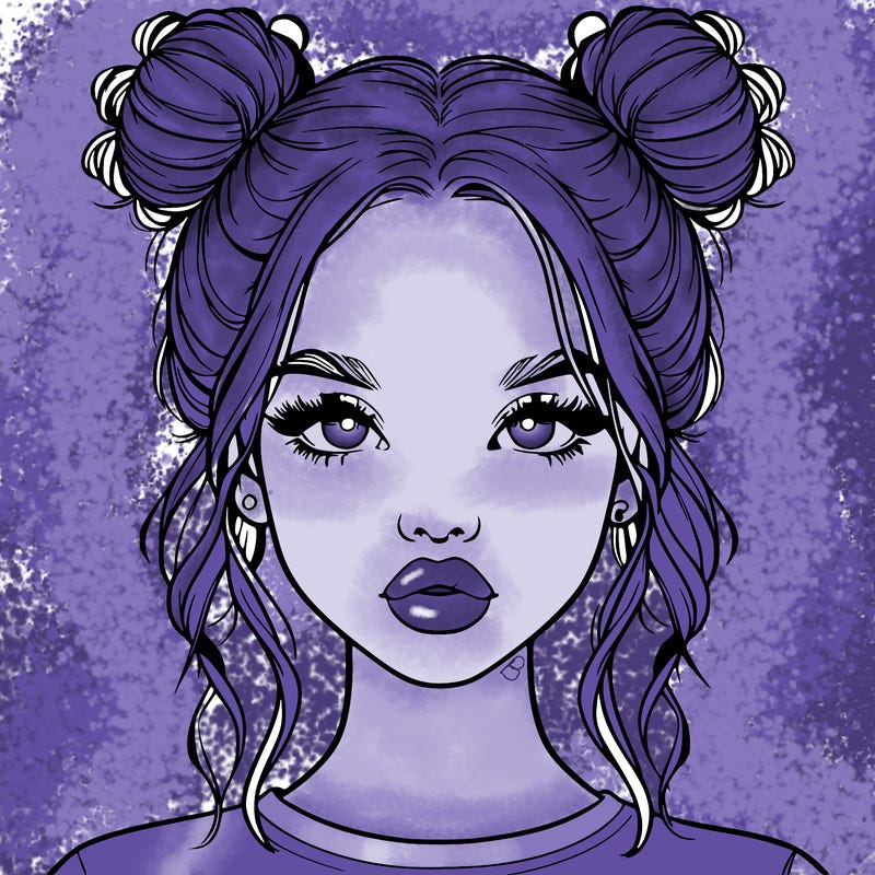 realistic girl with two buns in hair and lips