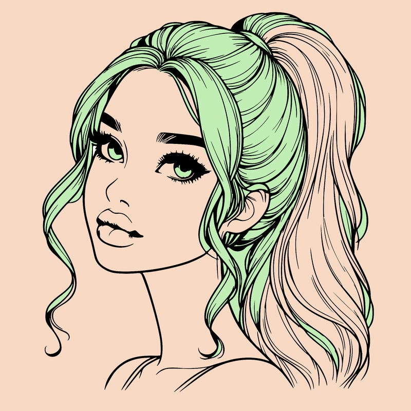 realistic girl with a ponytail on her hair and lips