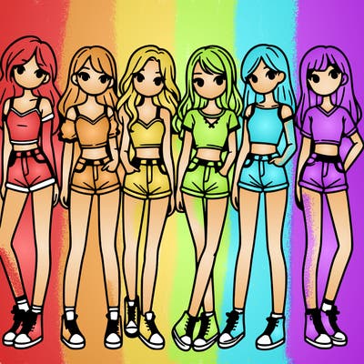 a group of girls wearing crop tops and shorts