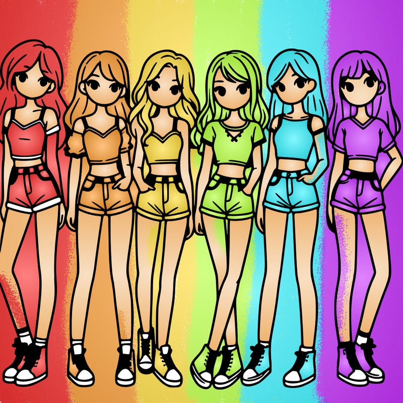 a group of girls wearing crop tops and shorts