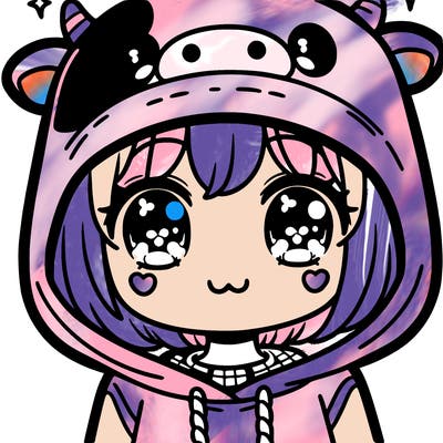 kawaii girl with cow hoodie