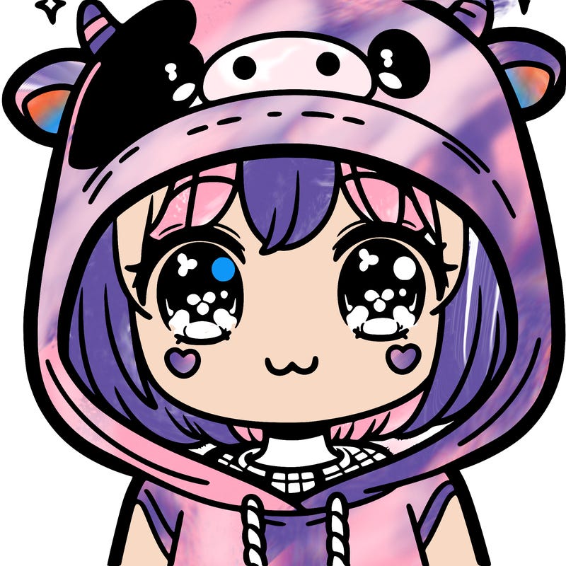 kawaii girl with cow hoodie