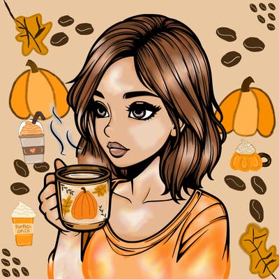 realistic girl drinking coffee