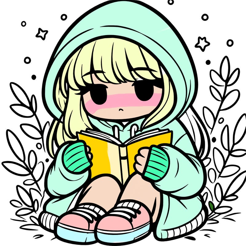 girl in oversized hoodie reading a book