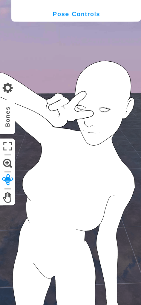 Ultimate Poser 3D Model Poses - A 3D mannequin in toon shader style making a peace sign pose for drawing reference