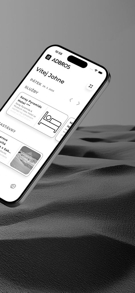TravelApp - iPhone display showing TravelApp itinerary with hotel and sightseeing details