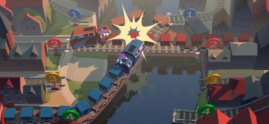 Train Conductor World - A high-speed train collision with an explosion effect on a railway bridge