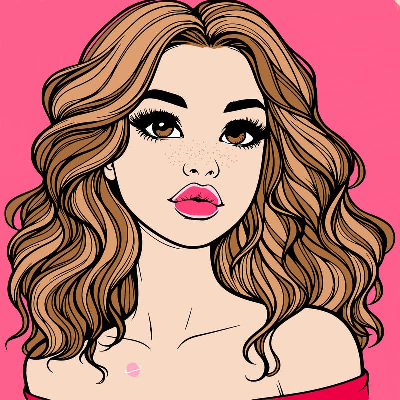 realistic girl with wavy hair and lips