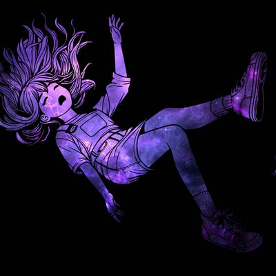 realistic girl falling down from the sky