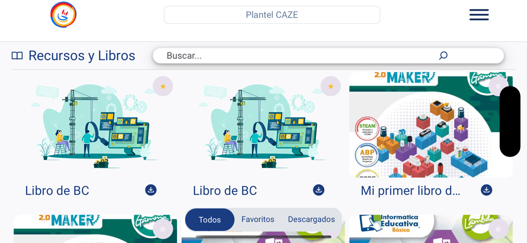 Nimbus GED - Nimbus GED app interface showing a digital library of educational books and resources with download and search functions