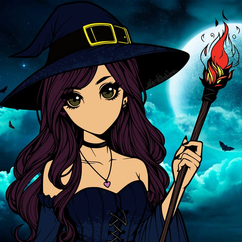 realistic witch girl with a wand and long hair