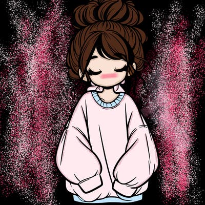 girl with baggy sweatshirt and messy bun