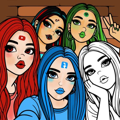 group of teen girls friends y2k up close in a selfie