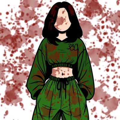 realistic girl faceless with baggy pants and a crop top