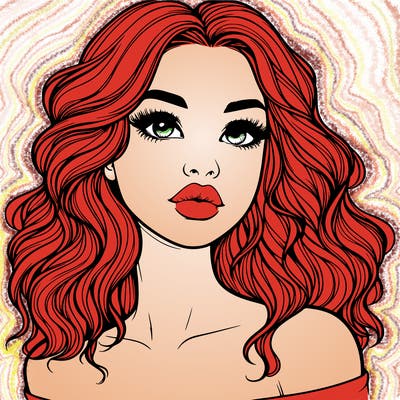 realistic girl with wavy hair and lips