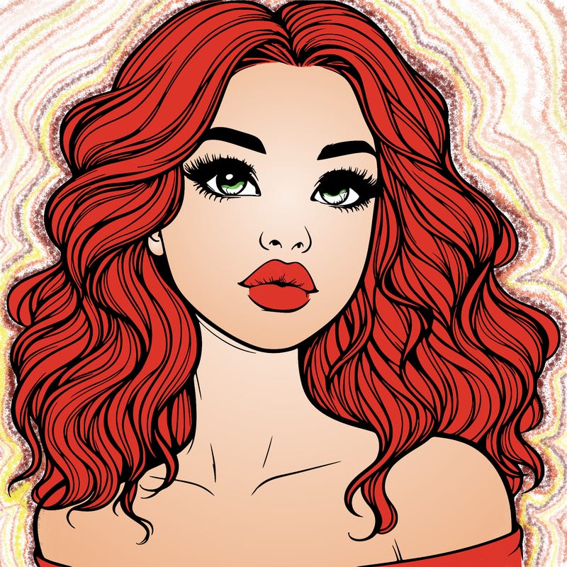 realistic girl with wavy hair and lips