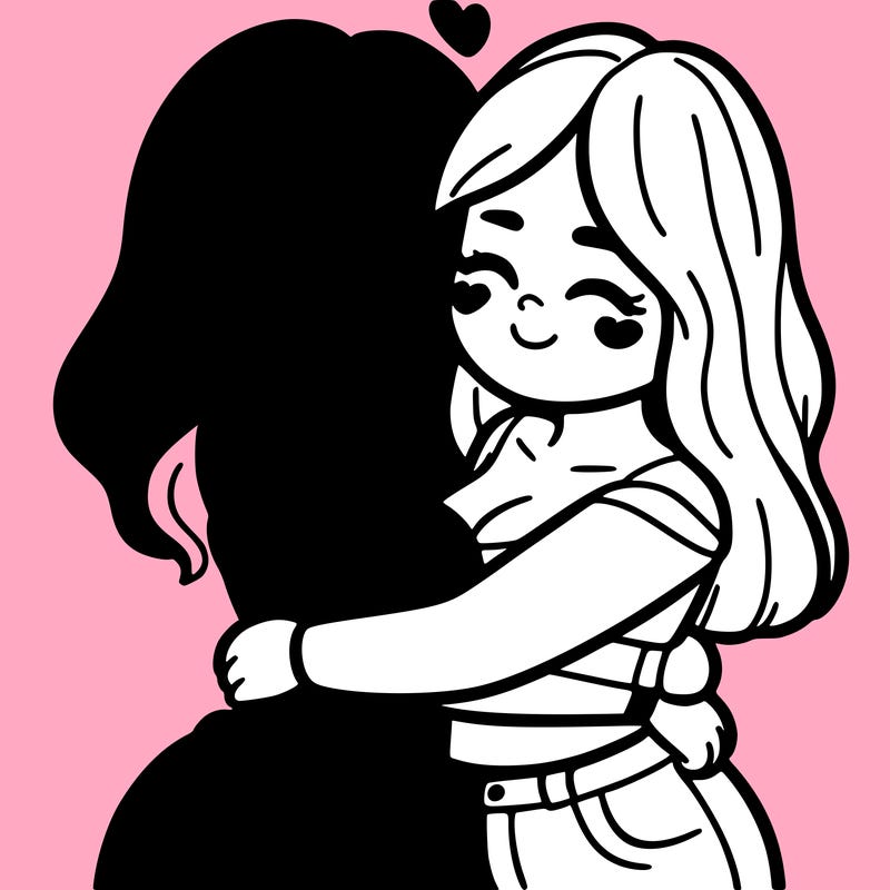 two females (pride month) hugging
