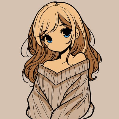 shy pretty girl wearing a sweater that is falling off one shoulder portrait