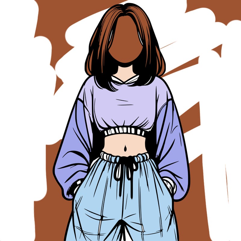 realistic girl faceless with baggy pants and a crop top