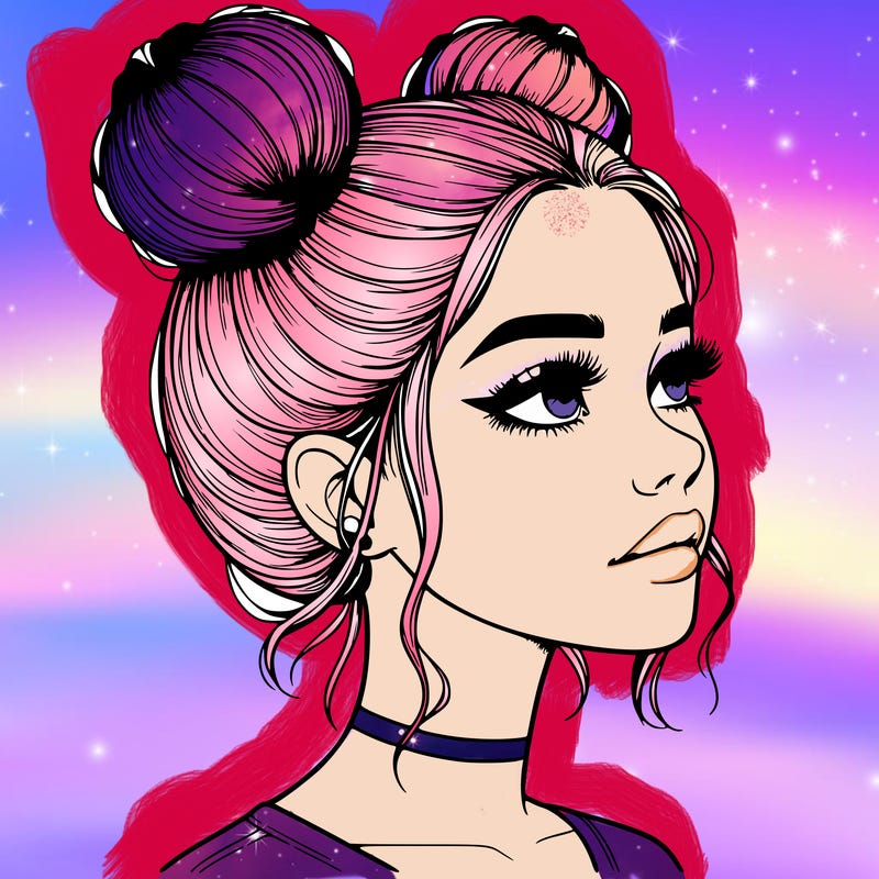 realistic girl with buns on the top of her head