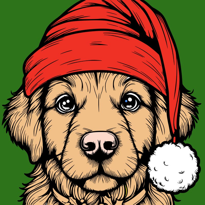 realistic dog with a christmas hat