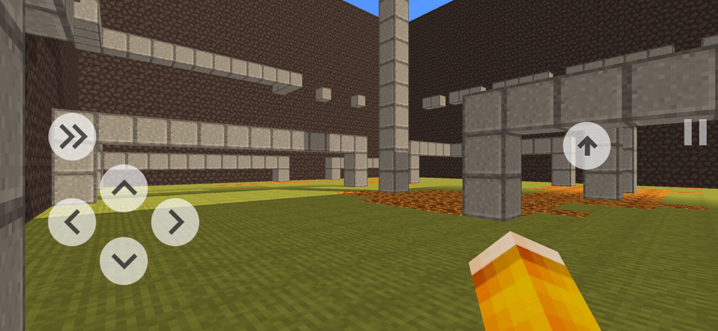 Blocky Parkour 3D - First-person view of a 3D blocky parkour level with gray platforms and lava obstacles