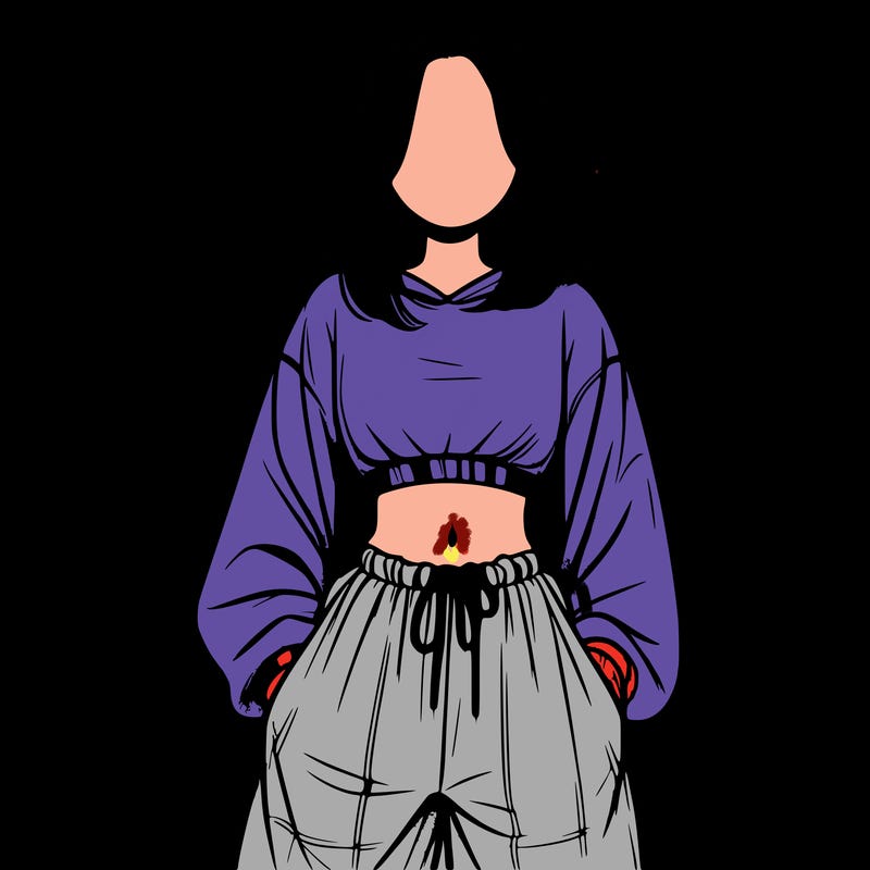 realistic girl faceless with baggy pants and a crop top