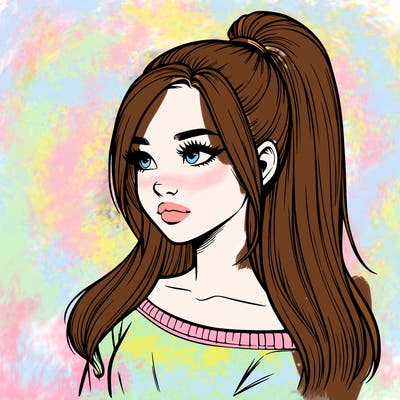 realistic girl with a high ponytail