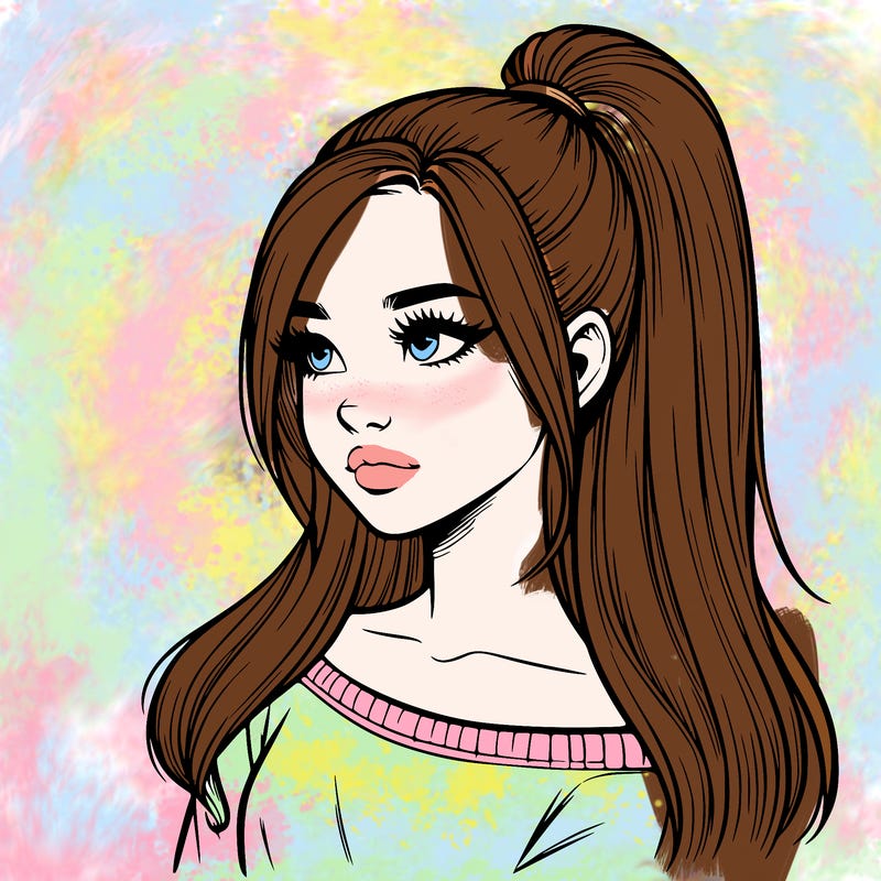 realistic girl with a high ponytail