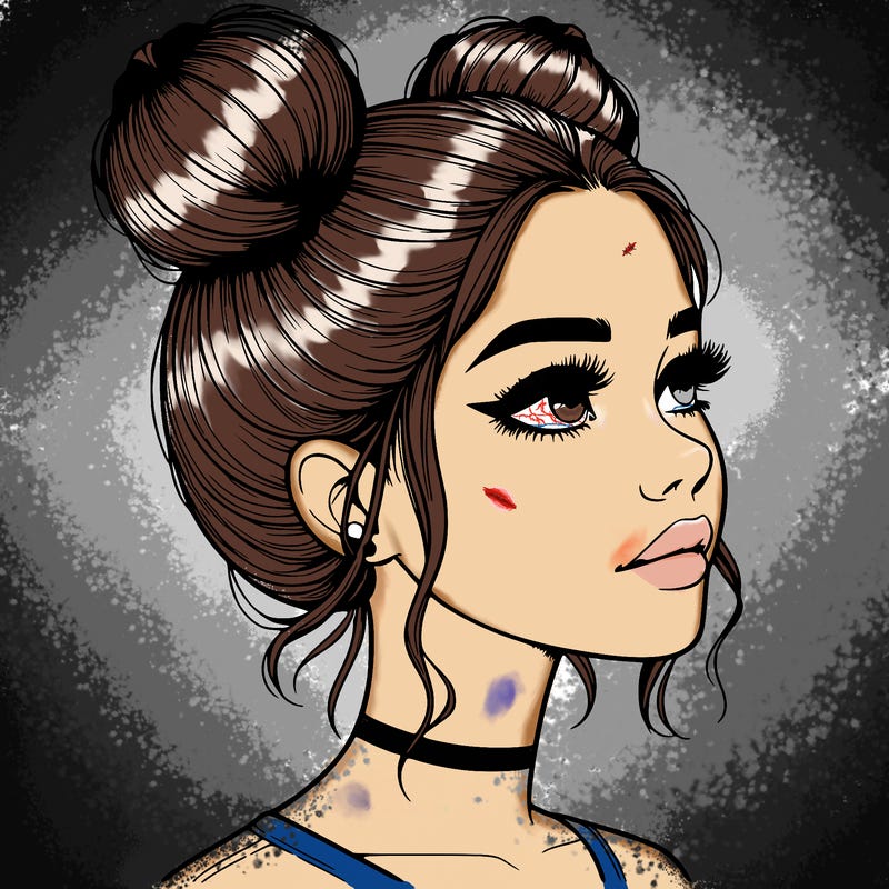 realistic girl with buns on the top of her head
