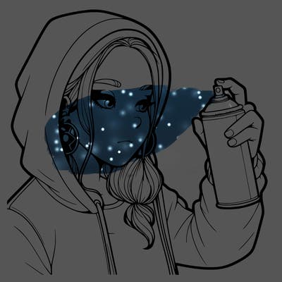 a realistic girl, spray painting