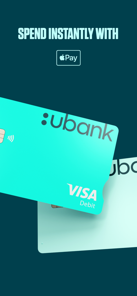 Ubank Visa Debit card showing Apple Pay integration for instant spending